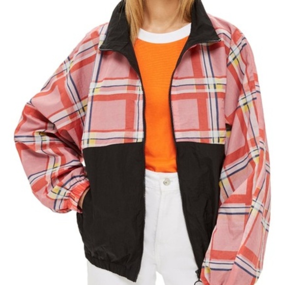 Topshop Jackets & Blazers - TOPSHOP Check Windbreaker Zip Up Jacket, NWT